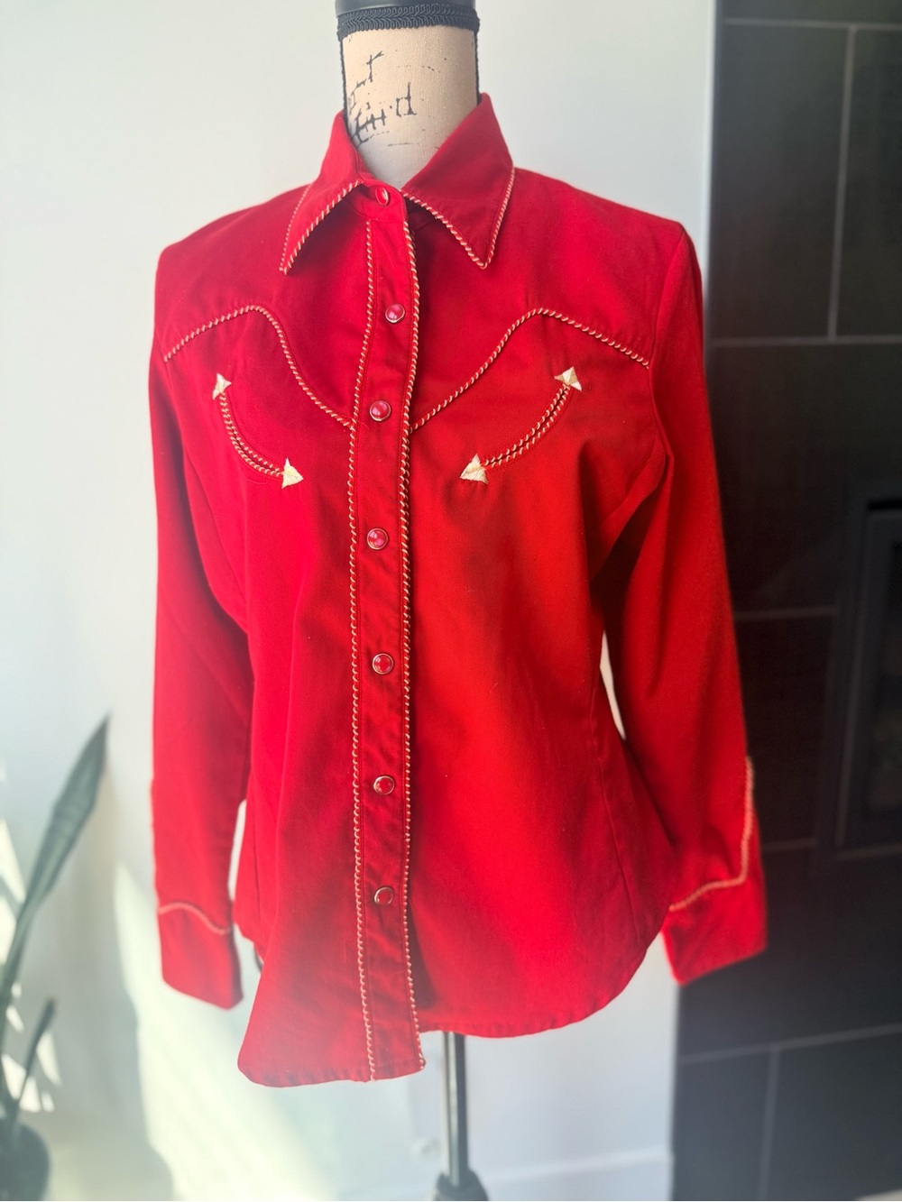 Scully Red Western Button-Down Shirt with Contrast Stitching